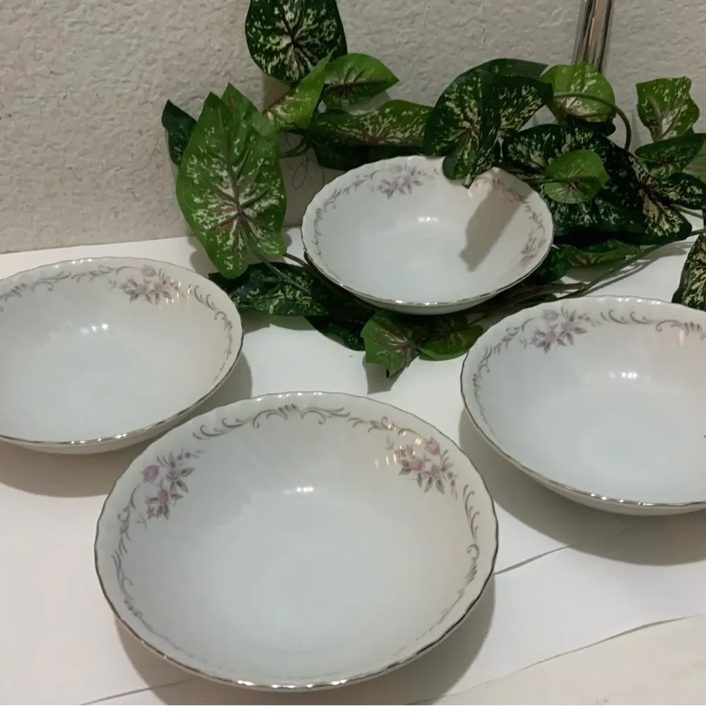 Set 4 GENUINE PORCELAIN CHINA GOLD STANDARD PINK ROSE MADE IN JAPAN FRUIT BOWL